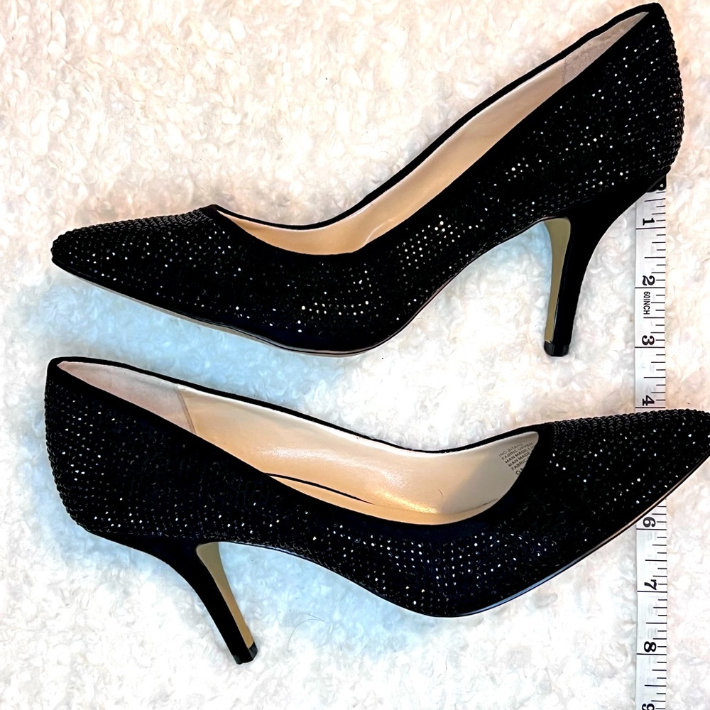 INC International Concept Black Suede Embellished Jeweled Heel Size 9